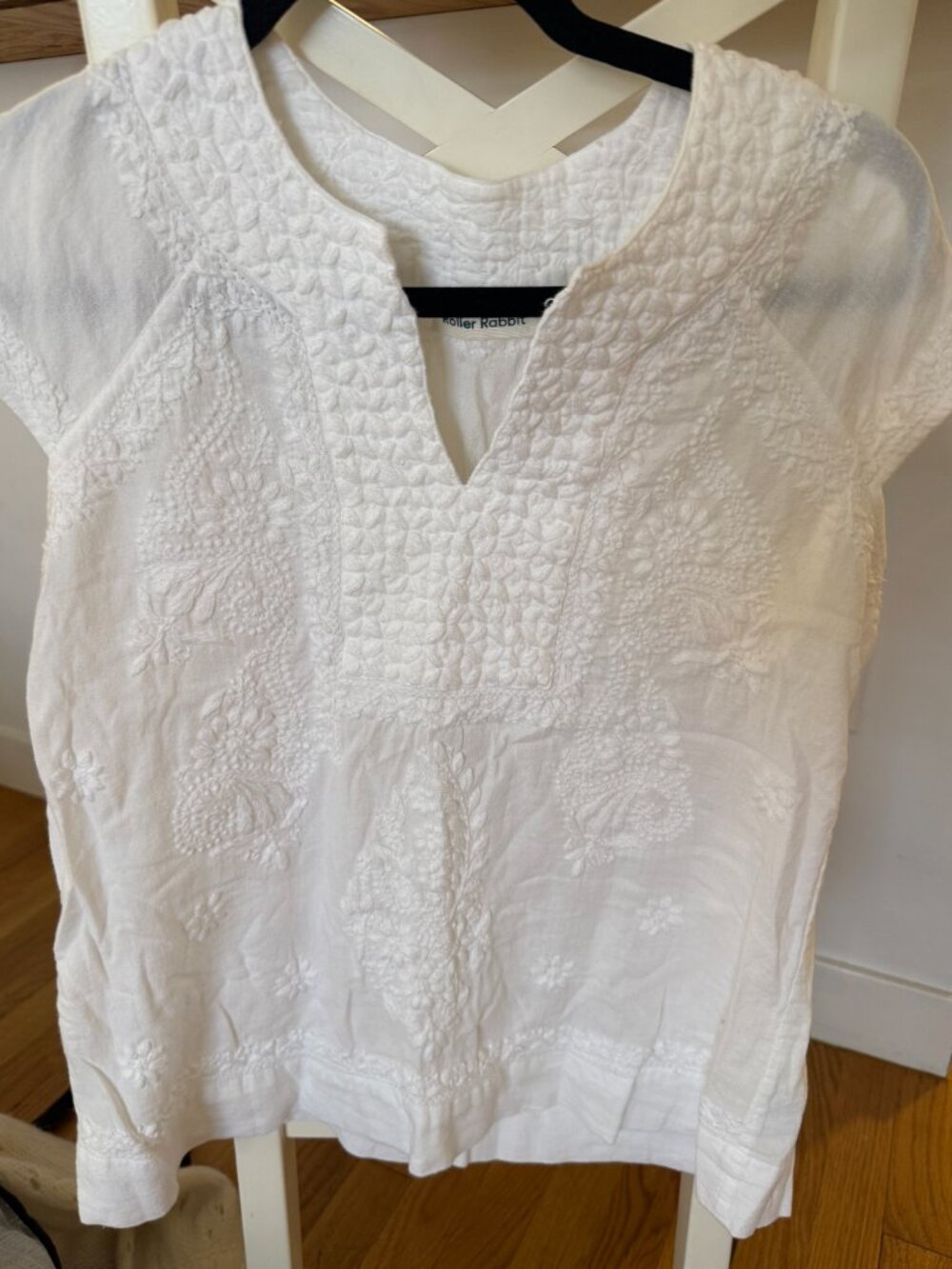 Roller Rabbit White Embroidered Cotton Top XS